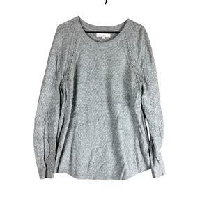 LOFT Womens Sweater Gray Crew Wool Blend Long Sleeve Open Knit Stretch XL